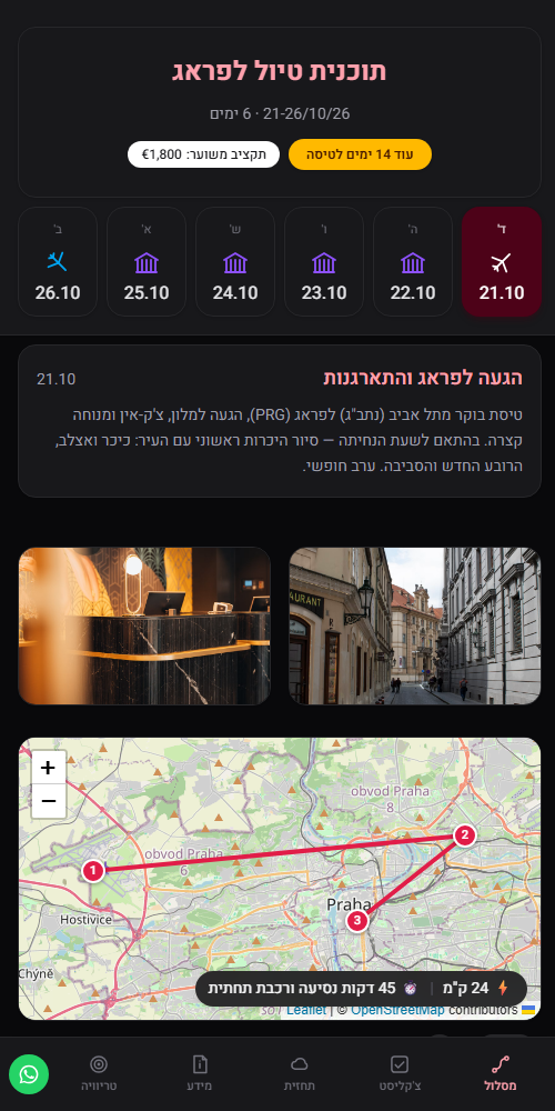 צילום מסך: מסלול טיול לפראג